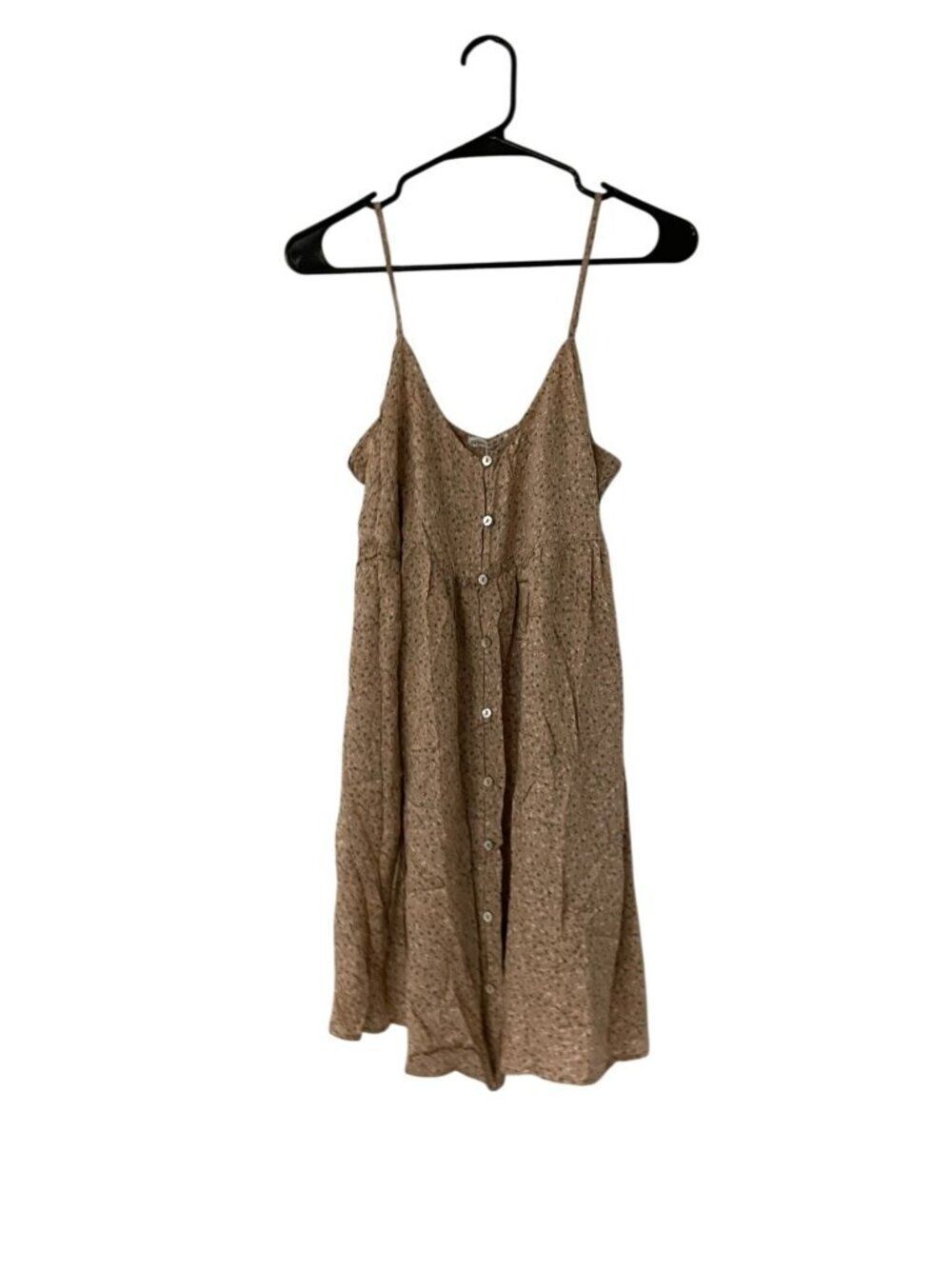 Oysho Womens Mini Dress Small Floral Print Button Front Tan Pink 0271/466 NWT